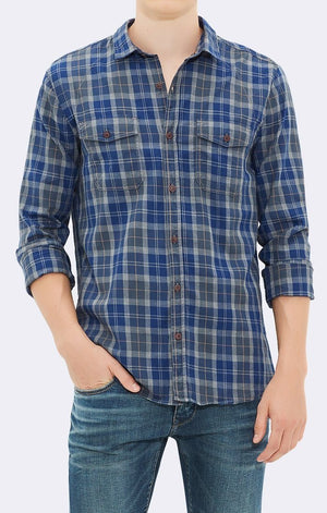 DOUBLE POCKET SHIRT IN INDIGO CHECK - Mavi Jeans