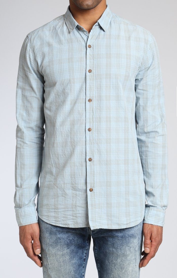 WASHED PLAID FITTED SHIRT IN SKY - Mavi Jeans