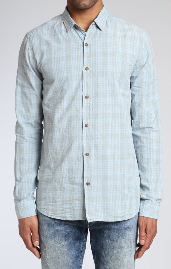 WASHED PLAID FITTED SHIRT IN SKY - Mavi Jeans