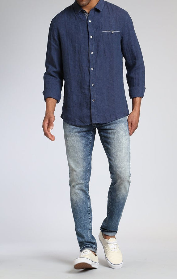 LINEN SLIM FIT SHIRT IN PIN STRIPE - Mavi Jeans