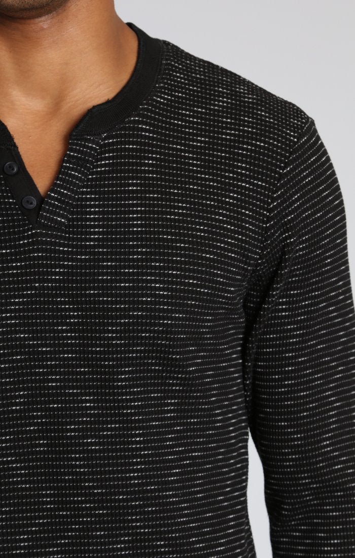 LONG SLEEVE HENLEY IN BLACK RIBBED - Mavi Jeans