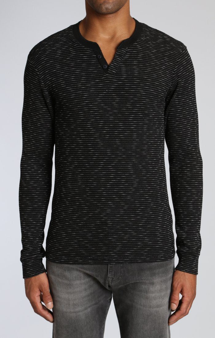 LONG SLEEVE HENLEY IN BLACK RIBBED - Mavi Jeans