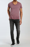 SHORT SLEEVE V-NECK TEE IN BERRY - Mavi Jeans