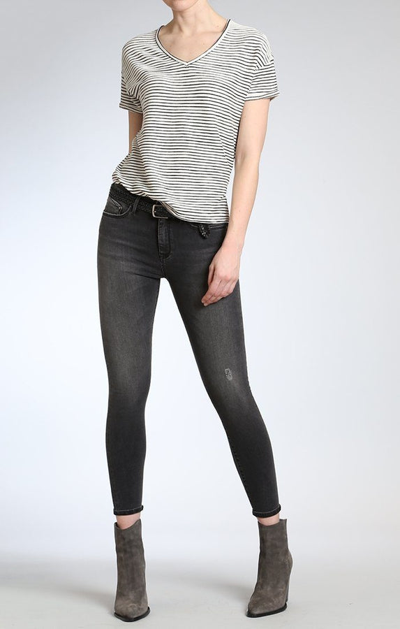 BLACK STRIPE VNECK TEE - Mavi Jeans