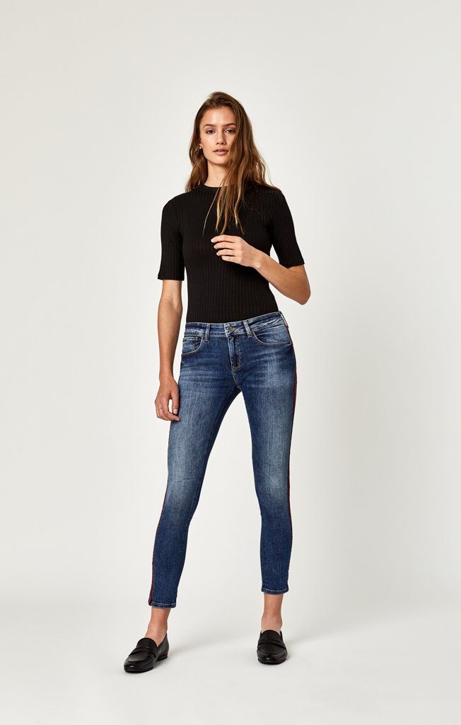 TESS SUPER SKINNY IN BURGUNDY VELVET STRIPE - Mavi Jeans