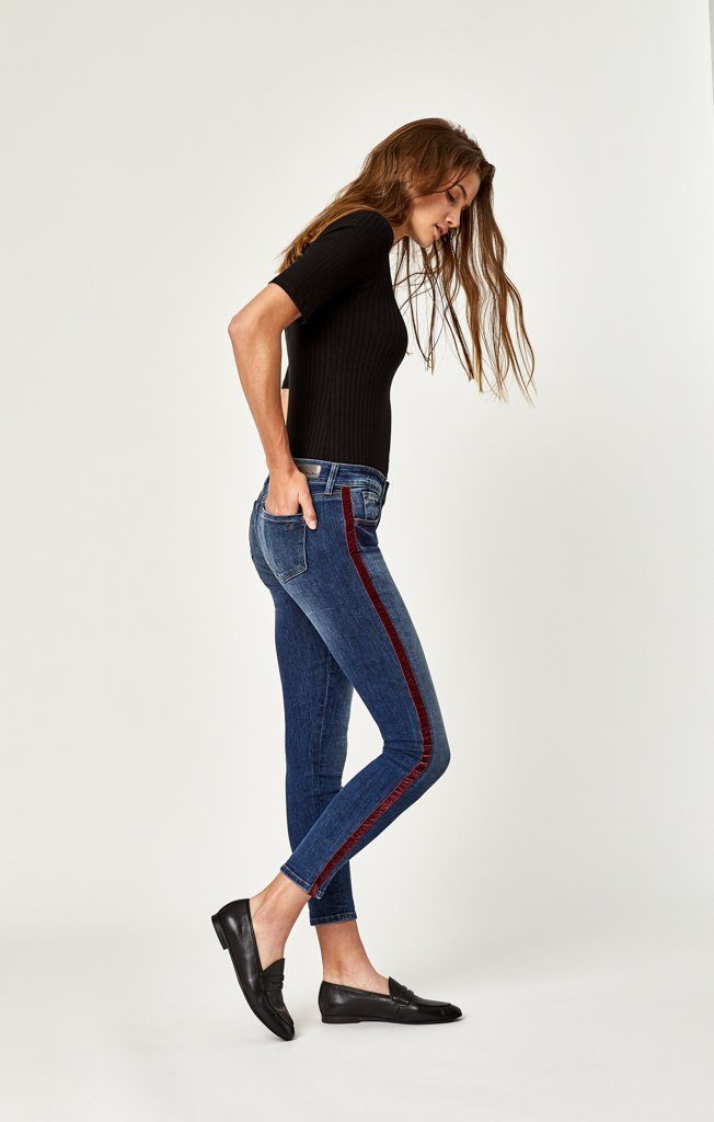 TESS SUPER SKINNY IN BURGUNDY VELVET STRIPE - Mavi Jeans