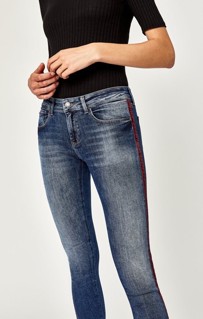 TESS SUPER SKINNY IN BURGUNDY VELVET STRIPE - Mavi Jeans