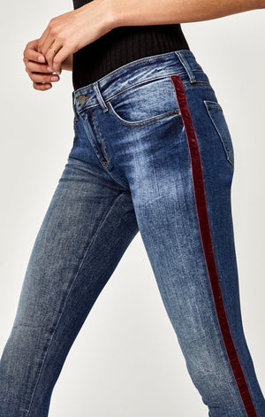 TESS SUPER SKINNY IN BURGUNDY VELVET STRIPE - Mavi Jeans