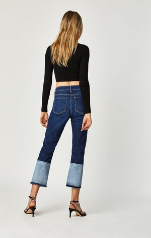 NIKI STRAIGHT CROP IN DARK INDIGO BLOCKING - Mavi Jeans