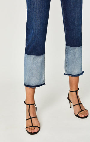 NIKI STRAIGHT CROP IN DARK INDIGO BLOCKING - Mavi Jeans