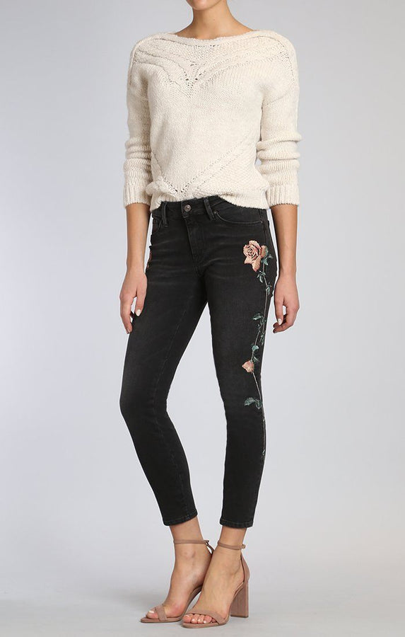 ADRIANA ANKLE SUPER SKINNY IN SMOKE ROSE EMBROIDERY - Mavi Jeans