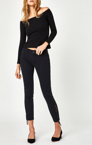 ADRIANA ANKLE SUPER SKINNY IN BLACK EYELET - Mavi Jeans