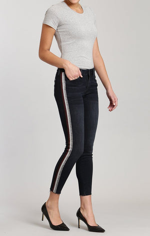 ADRIANA ANKLE SUPER SKINNY IN INK SHINY STRIPE DENIM - Mavi Jeans