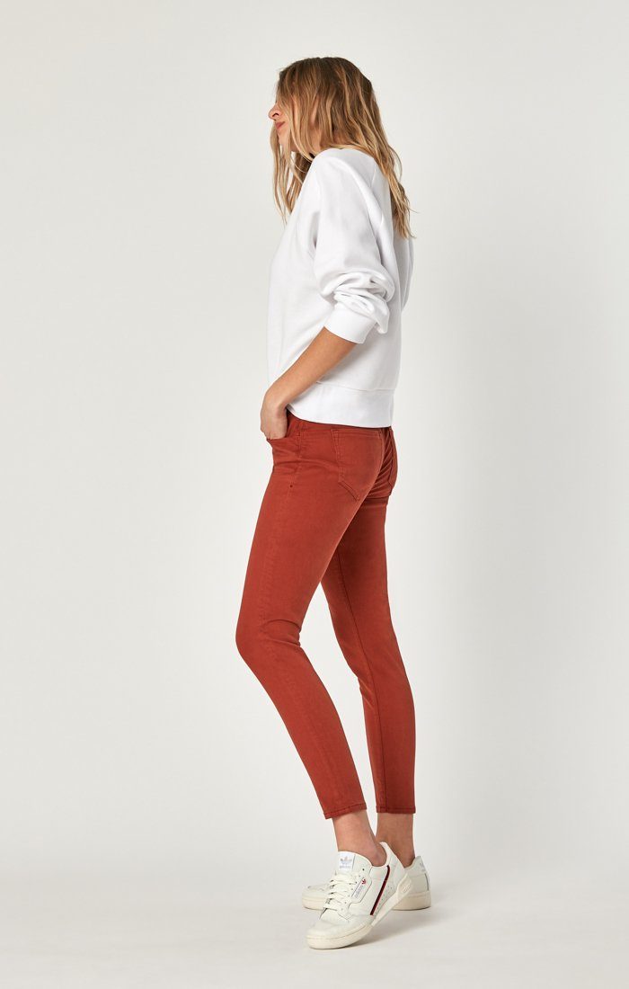 ALEXA ANKLE SKINNY IN BURNT HENNA SATEEN - Mavi Jeans