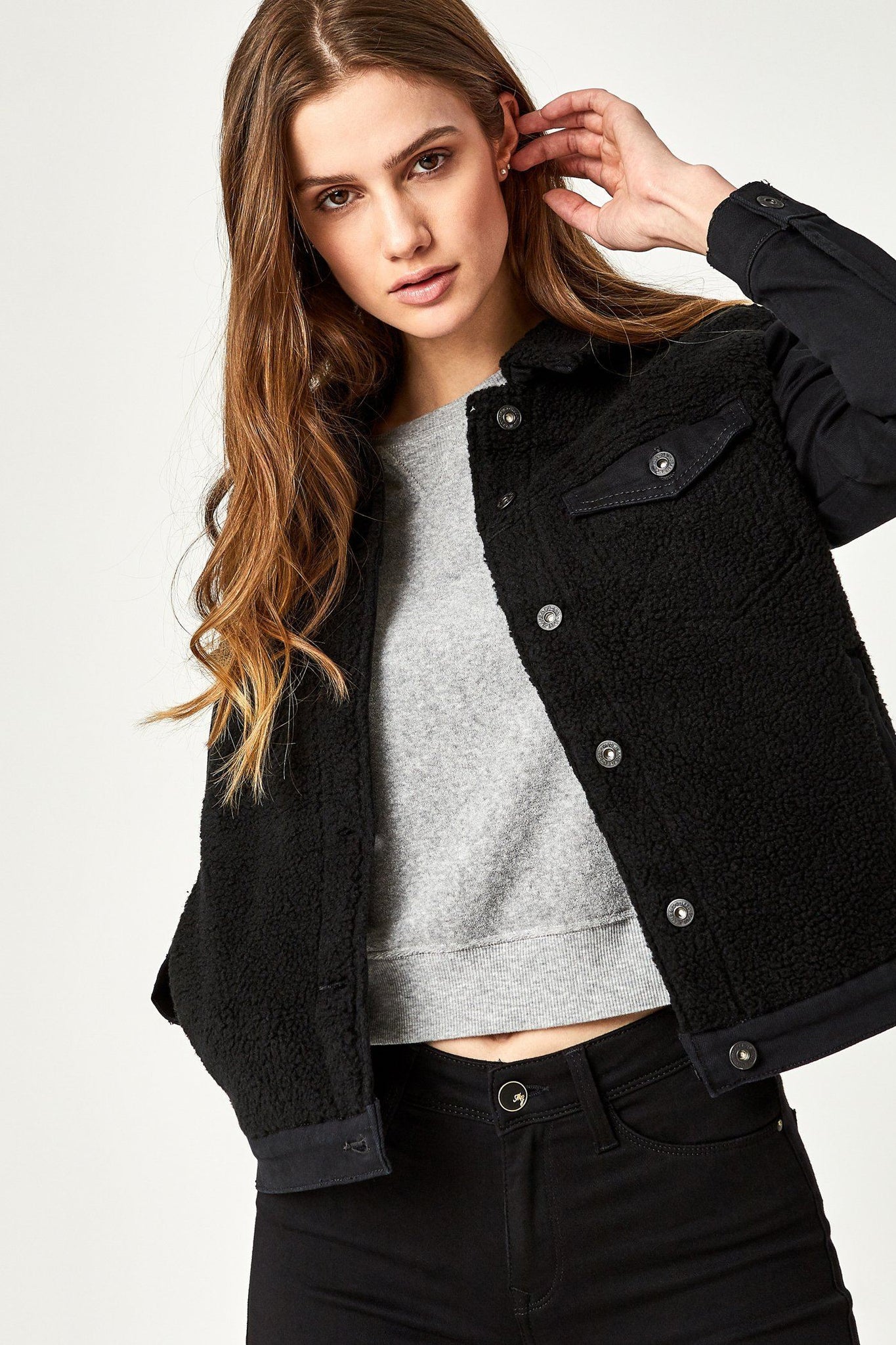 KATY JACKET IN BLACK SHERPA - Mavi Jeans