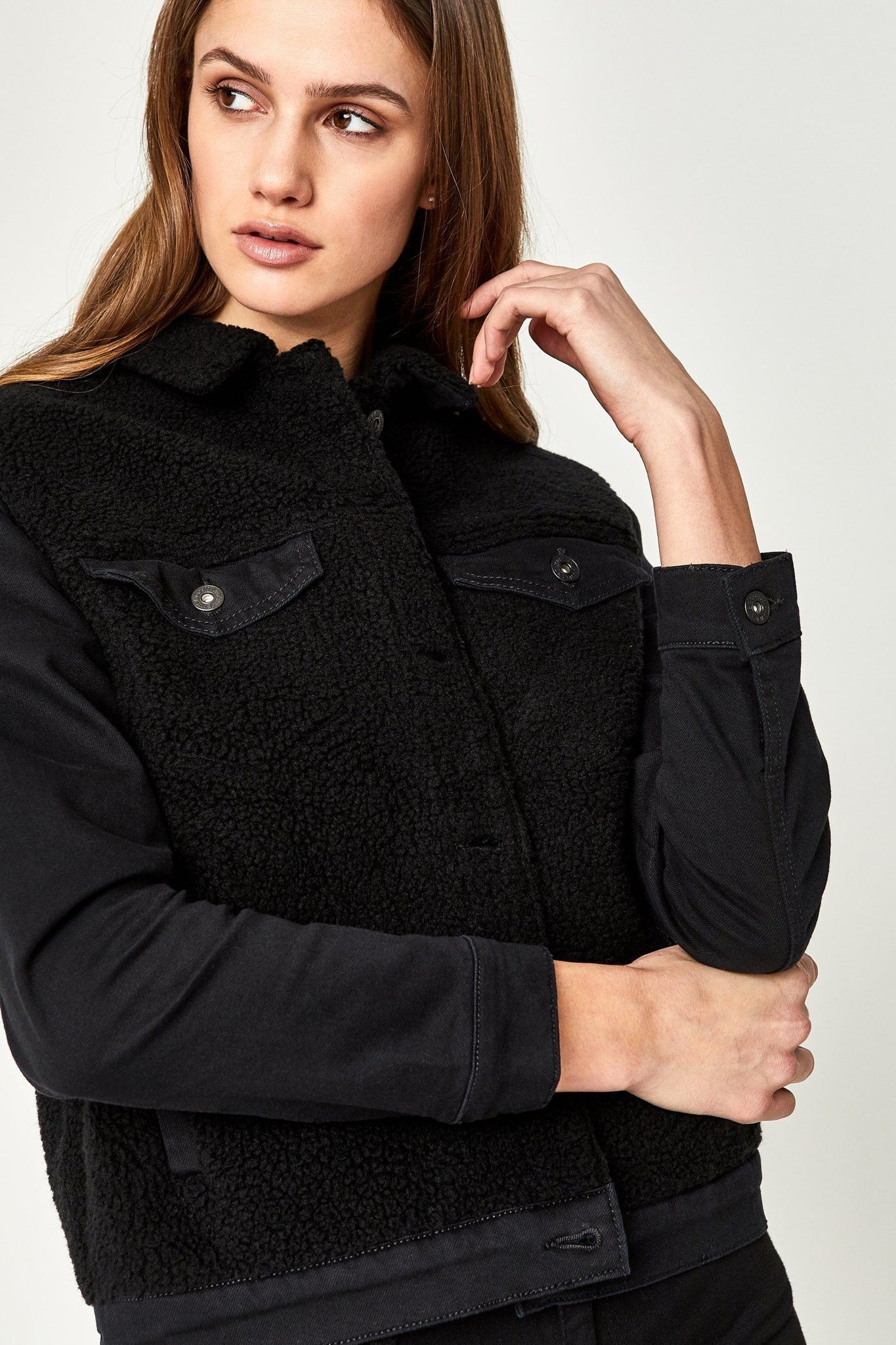 KATY JACKET IN BLACK SHERPA - Mavi Jeans