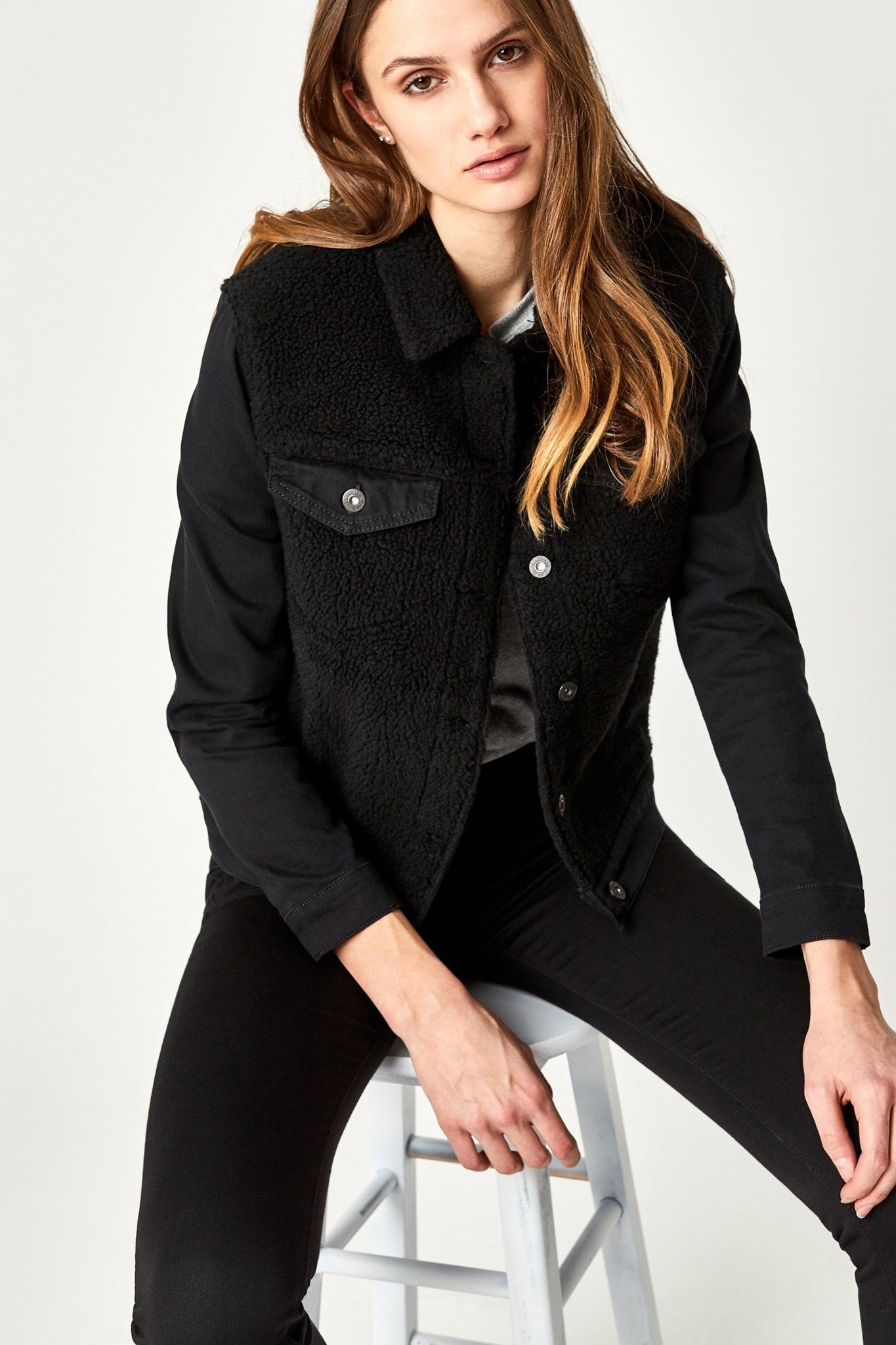 KATY JACKET IN BLACK SHERPA - Mavi Jeans