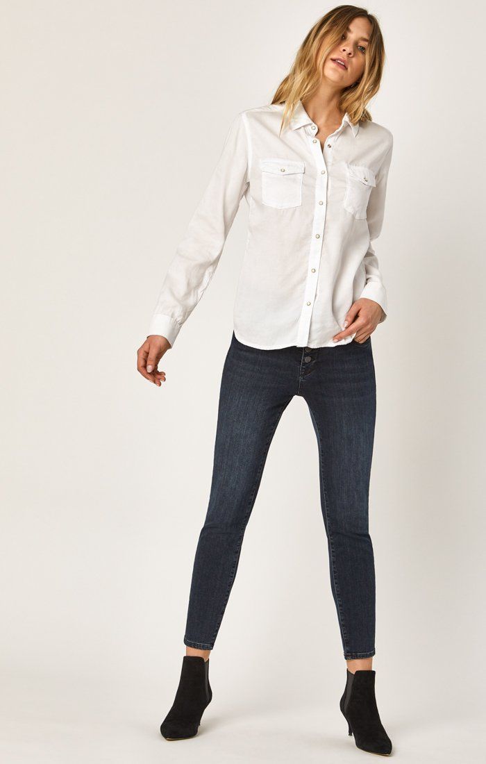 ELSA FITTED DENIM SHIRT IN WHITE GOLD - Mavi Jeans