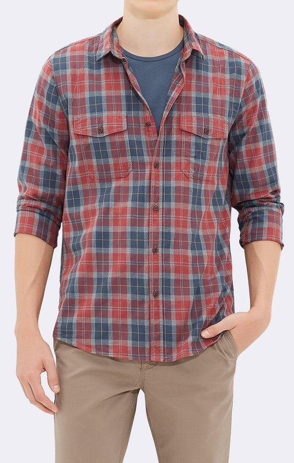 DOUBLE POCKET SHIRT IN OXBLOOD CHECK - Mavi Jeans