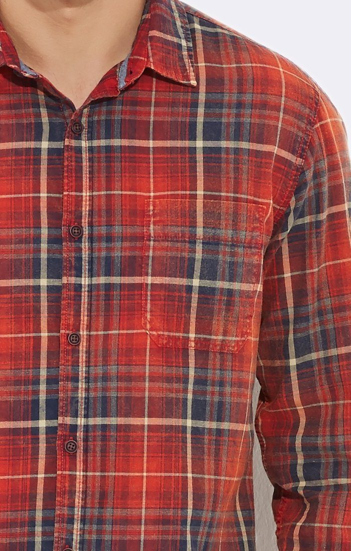 BUTTON DOWN SHIRT - BURNT RED CHECK - Mavi Jeans