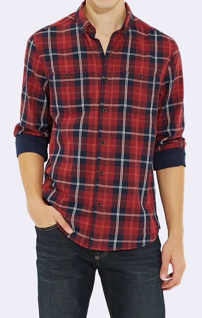 LINED DOUBLE POCKET PLAID SHIRT - BRICK - Mavi Jeans