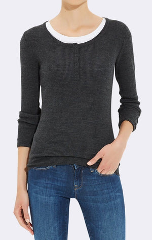 FITTED HENLEY SWEATER ANTHRACITE MELANGE - Mavi Jeans