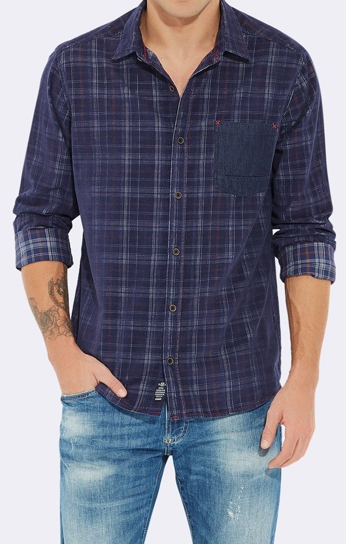 COURDUROY CHECK SHIRT - INDIGO - Mavi Jeans