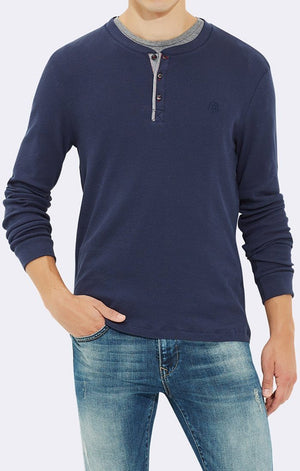 LONG SLEEVE TAB HENLEY - INDIGO - Mavi Jeans