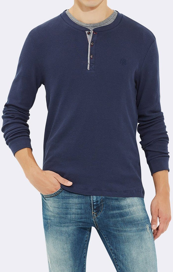 LONG SLEEVE TAB HENLEY - INDIGO - Mavi Jeans