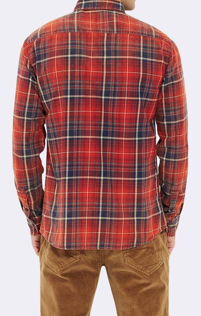 BUTTON DOWN SHIRT - BURNT RED CHECK - Mavi Jeans