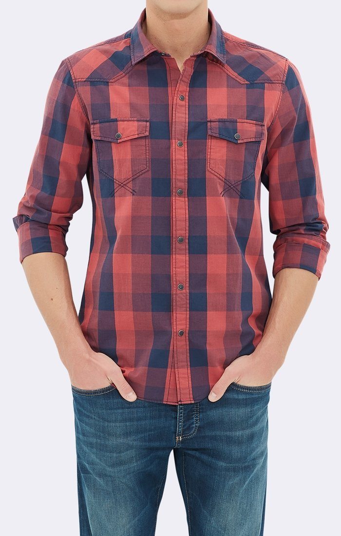 CHECKED SHIRT - BRICK RED - Mavi Jeans