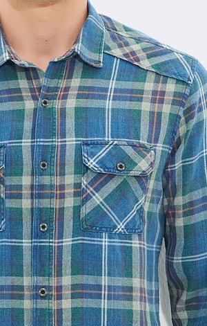 DOUBLE POCKET PLAID SHIRT - INDIGO CHECK - Mavi Jeans