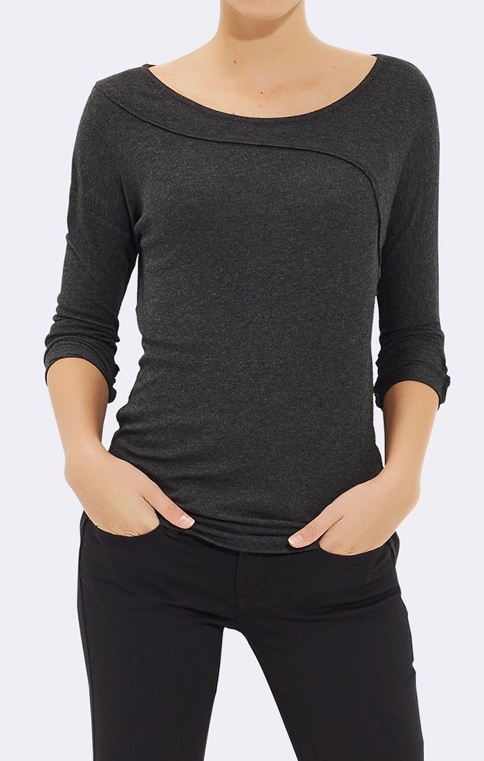 LONG SLEEVE TOP - DARK GREY - Mavi Jeans