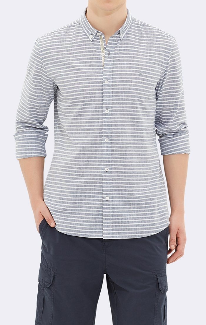 STRIPED LINEN SHIRT - BLUE - Mavi Jeans