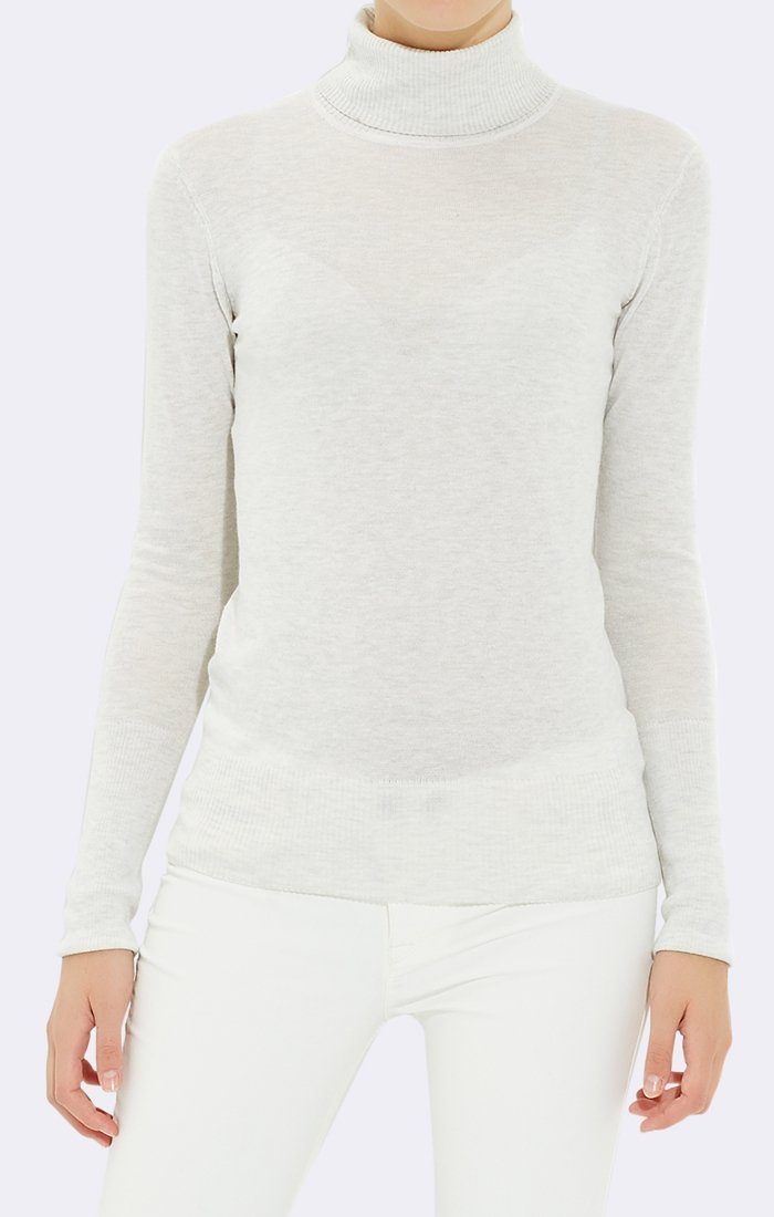 BASIC TURTLE NECK SWEATER LIGHT GREY MELANGE - Mavi Jeans