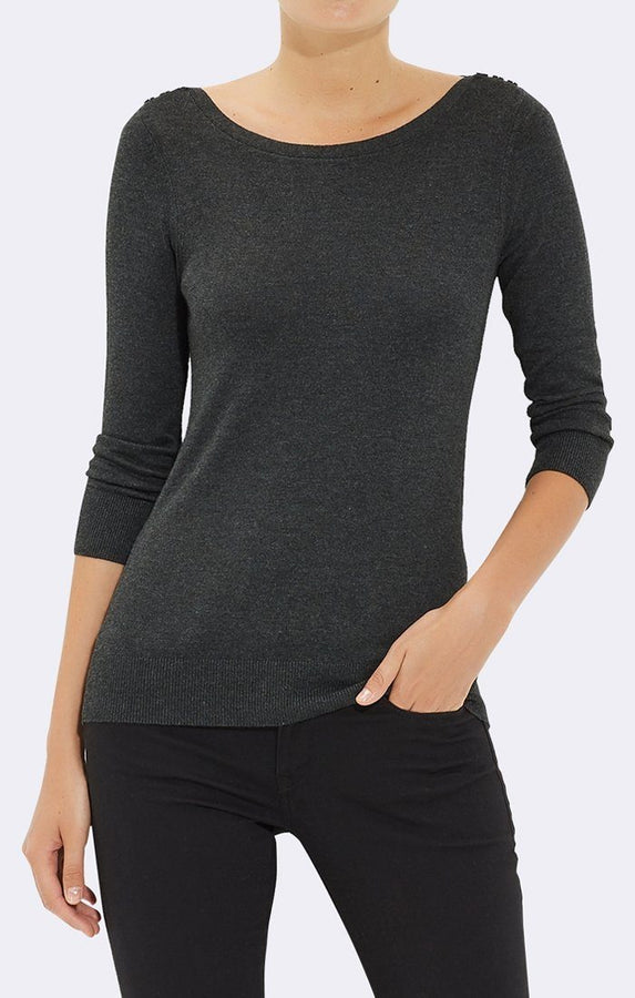 BASIC BUTTON SWEATER ANTHRACITE MELANGE - Mavi Jeans