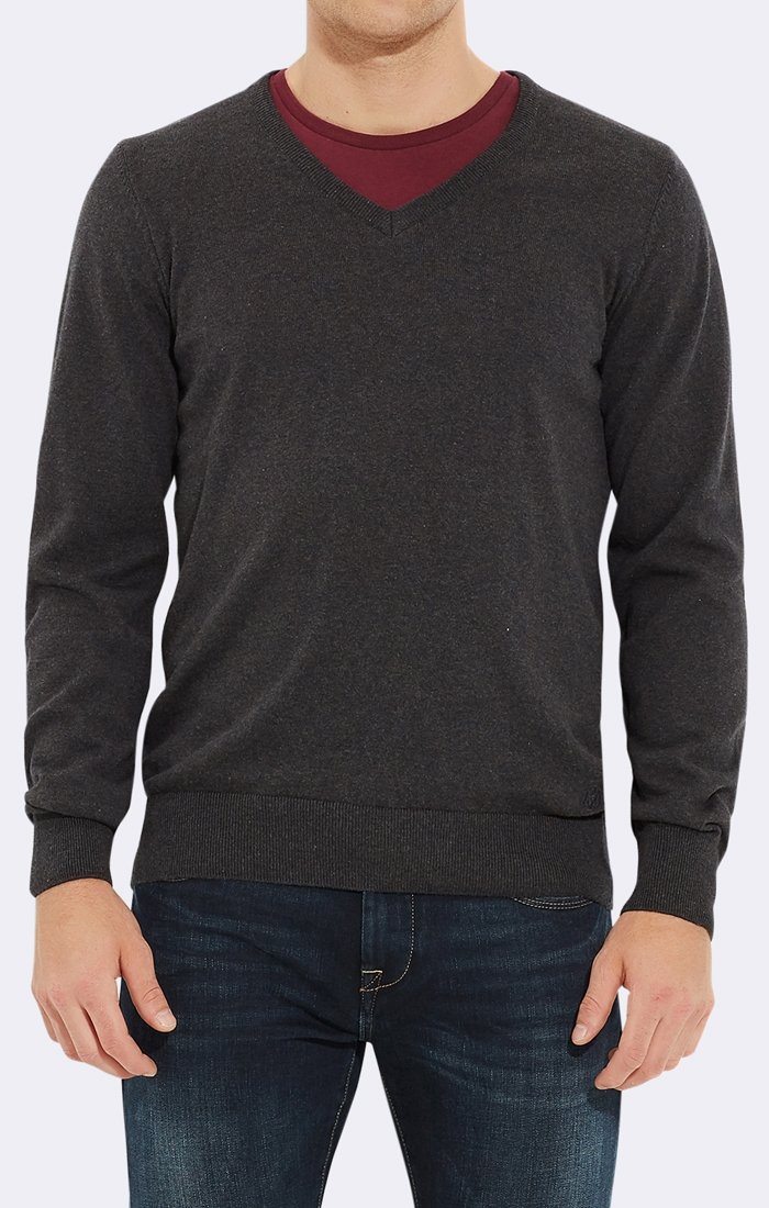 V-NECK SWEATER - DARK GREY - Mavi Jeans