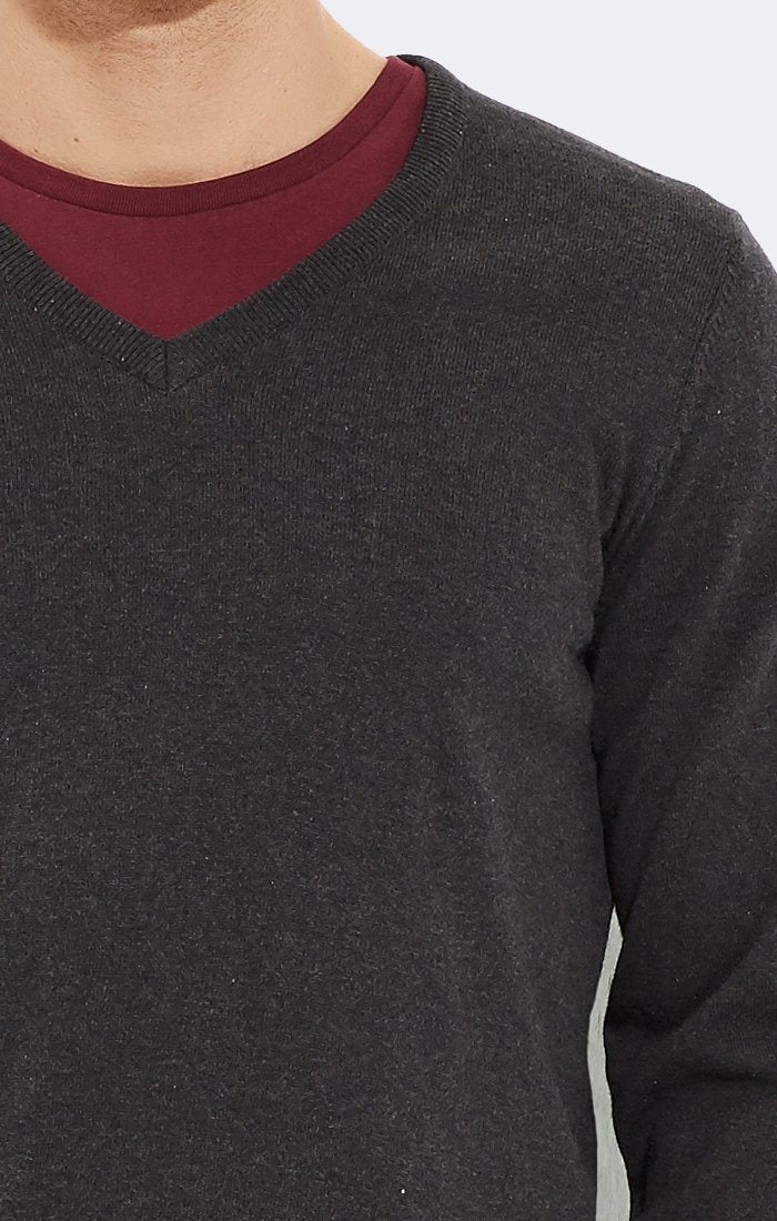 V-NECK SWEATER - DARK GREY - Mavi Jeans