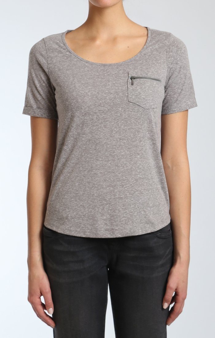 T-SHIRT ZIPPED CHEST POCKET - GREY MELANGE - Mavi Jeans