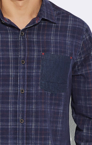 COURDUROY CHECK SHIRT - INDIGO - Mavi Jeans