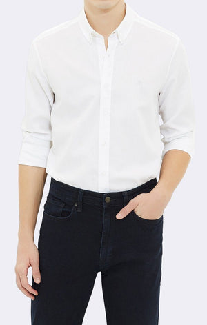 FITTED BASIC SHIRT - WHITE DOBBY - Mavi Jeans