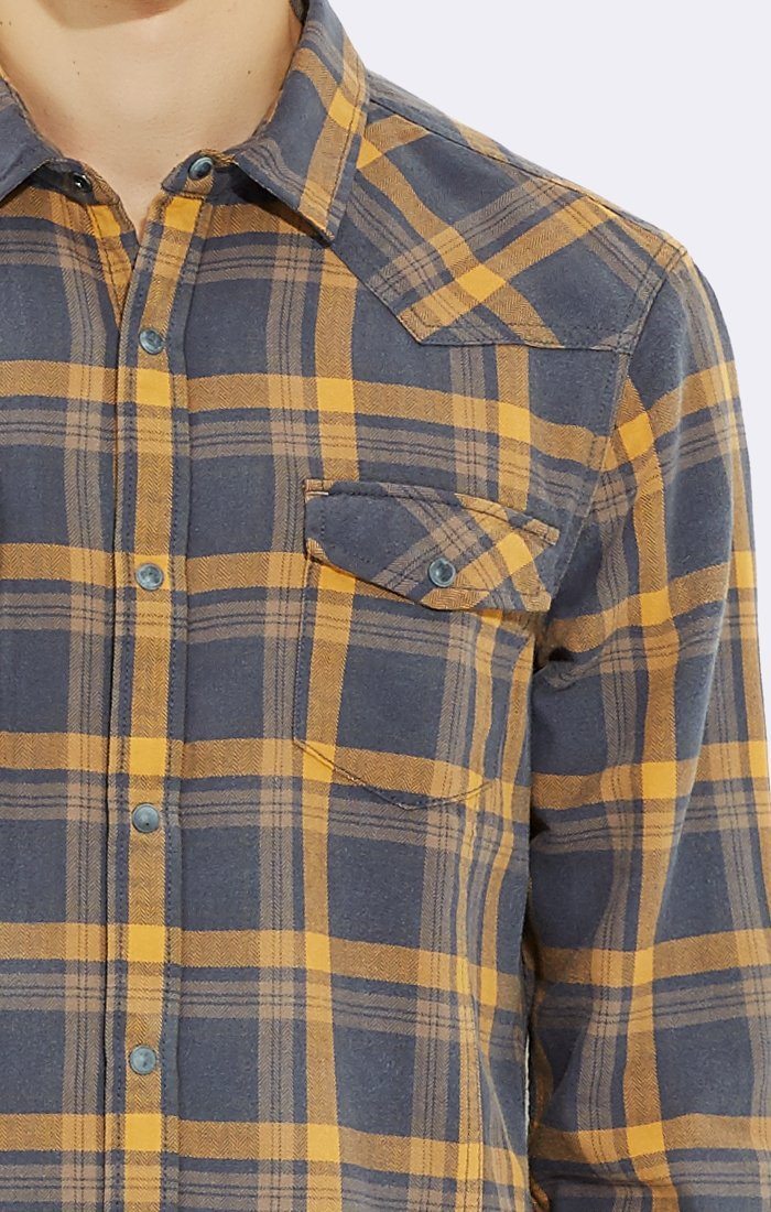 FLANNEL PLAID SHIRT - MUSTARD - Mavi Jeans