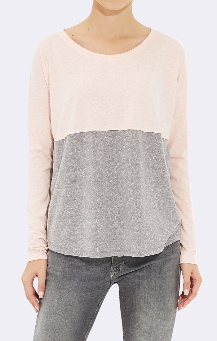 COLOR BLOCK LONG SLEEVE TOP - PINK - Mavi Jeans