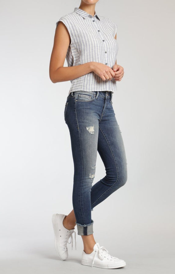 ERICA CUFFED SKINNY IN INDIGO RIPPED VINTAGE - Mavi Jeans