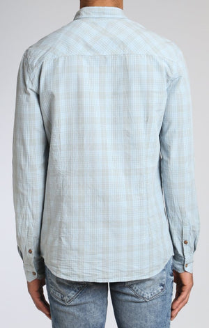 WASHED PLAID FITTED SHIRT IN SKY - Mavi Jeans