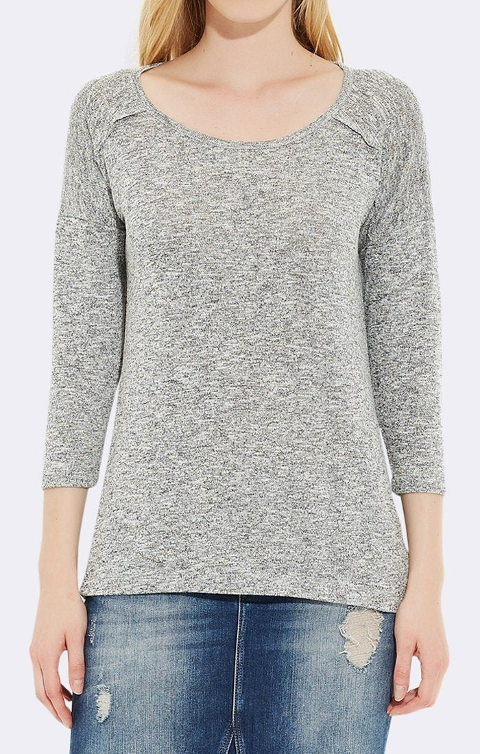 THREE-QUARTER SLEEVE TOP - GREY - Mavi Jeans