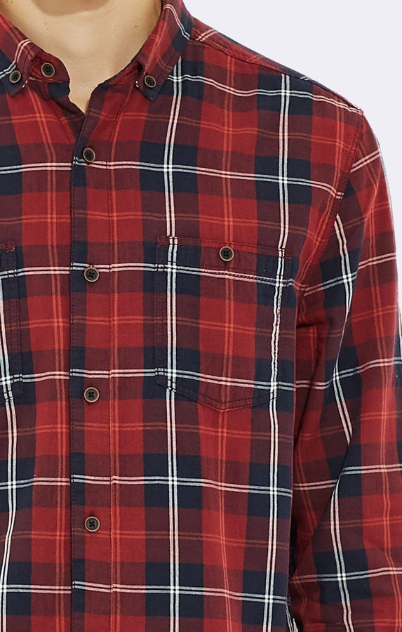 LINED DOUBLE POCKET PLAID SHIRT - BRICK - Mavi Jeans