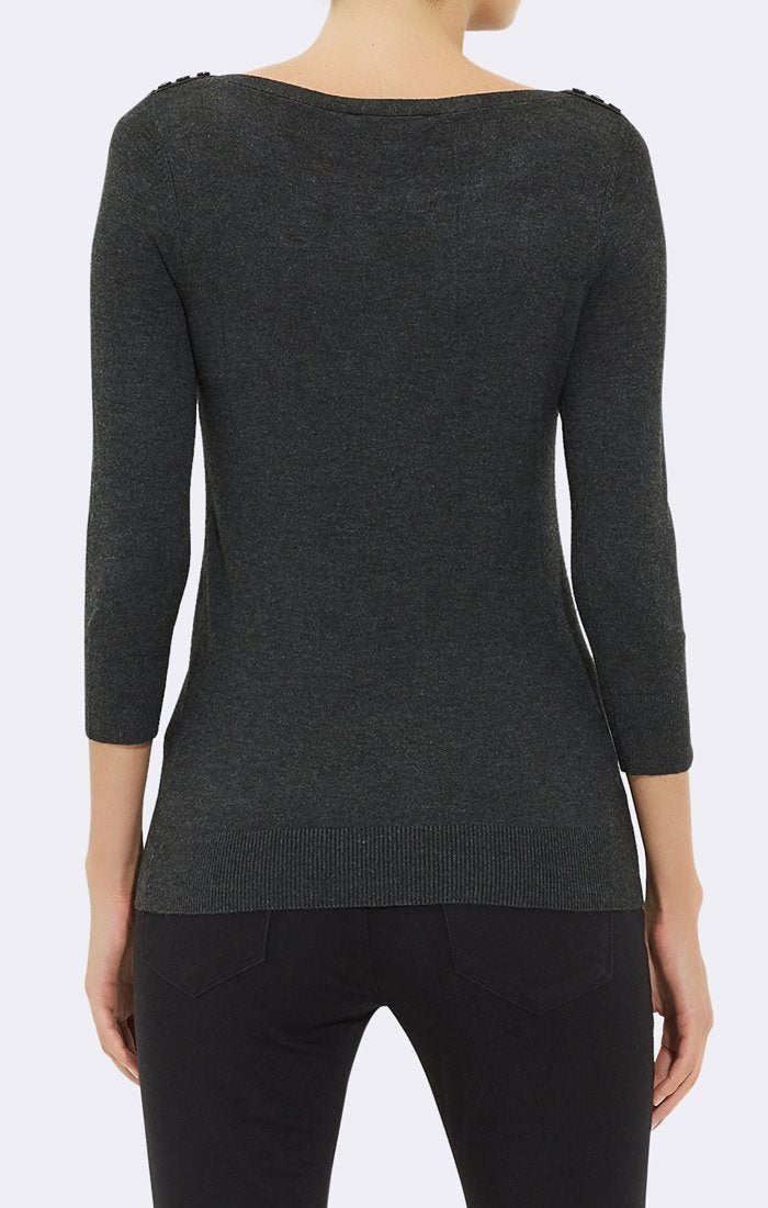 BASIC BUTTON SWEATER ANTHRACITE MELANGE - Mavi Jeans