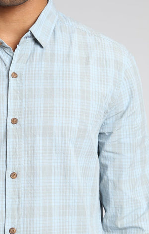 WASHED PLAID FITTED SHIRT IN SKY - Mavi Jeans