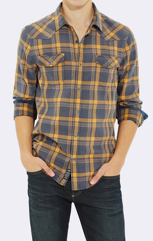 FLANNEL PLAID SHIRT - MUSTARD - Mavi Jeans